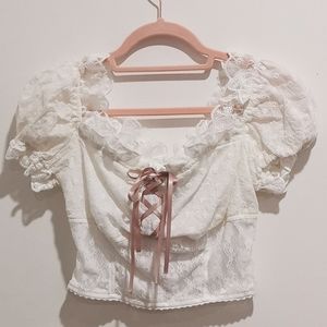 Elegant White Lace Puff Sleeve Top